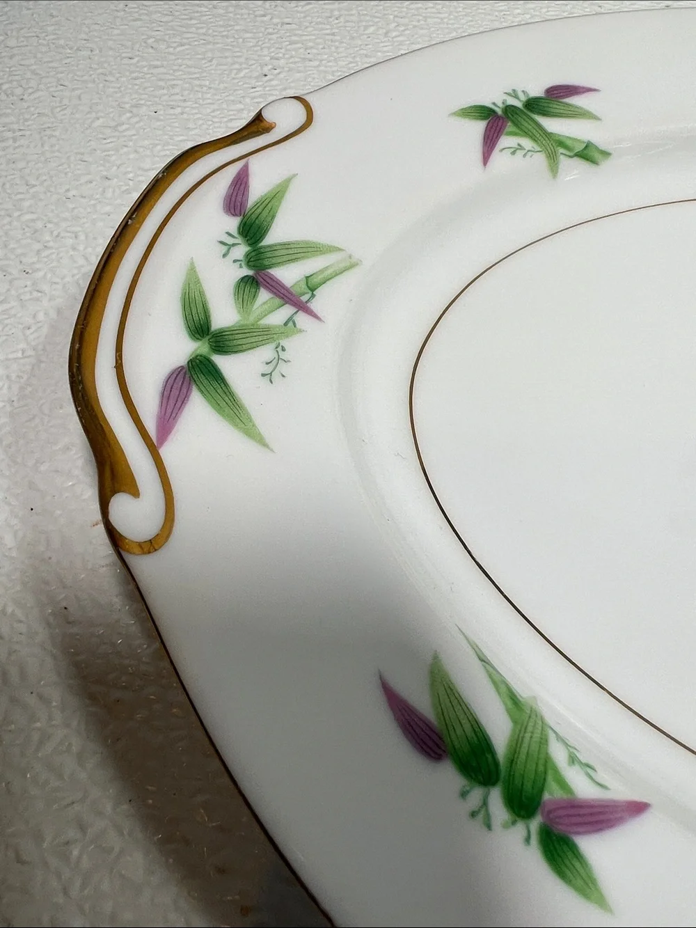 Vtg Harmony House Green Purple Bamboo Mandarin Plate Platter Gravy Boat Japan
